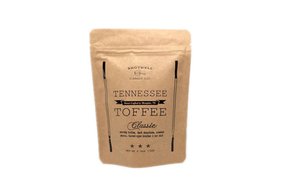 Picture of bag of Classic Tennessee Toffee with Shotwell Candy logo, product description and net weight.