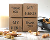 Stack of Thank You and My Hero boxes