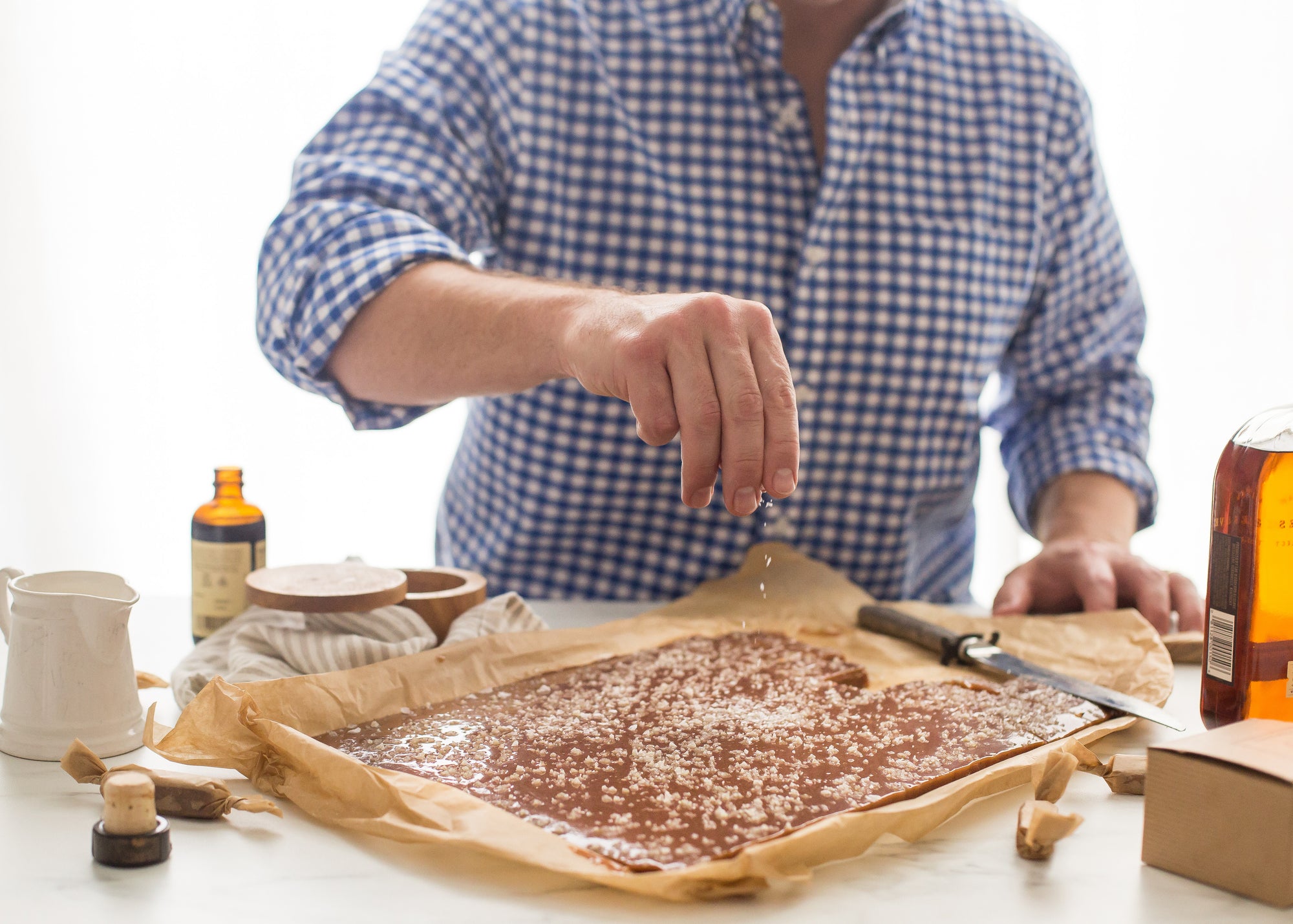 Sprinkling salt on caramels